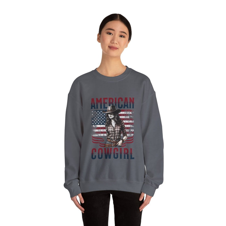 American Cowgirl Sweatshirt - Unisex Heavy Blend™ Crewneck - S - Charcoal - American Cowgirl Sweatshirt - Unisex Heavy Blend™ Crewneck - Tatoo Tee