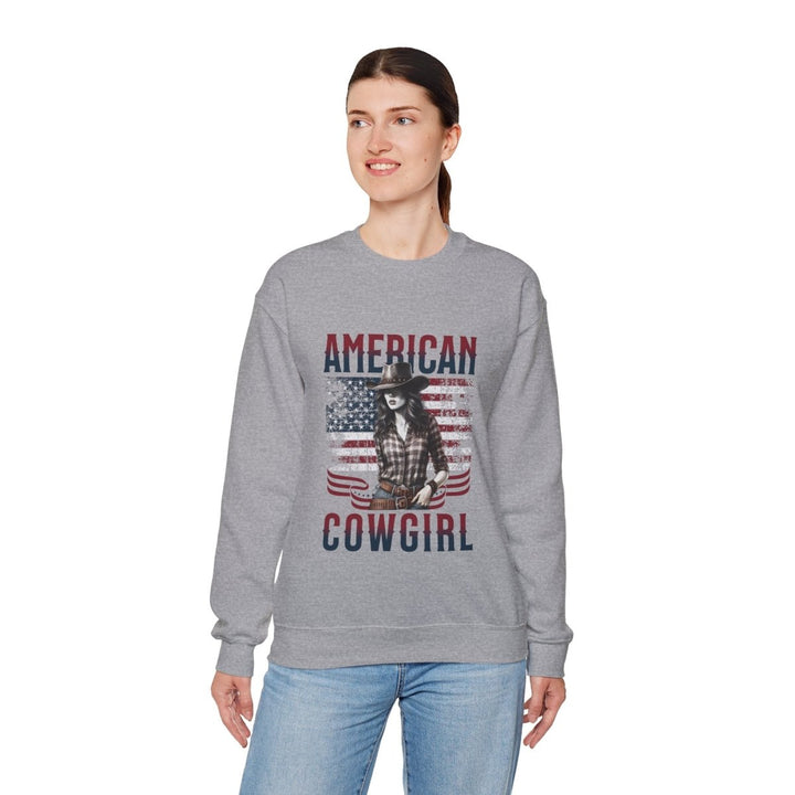American Cowgirl Sweatshirt - Unisex Heavy Blend™ Crewneck - S - Heliconia - American Cowgirl Sweatshirt - Unisex Heavy Blend™ Crewneck - Tatoo Tee