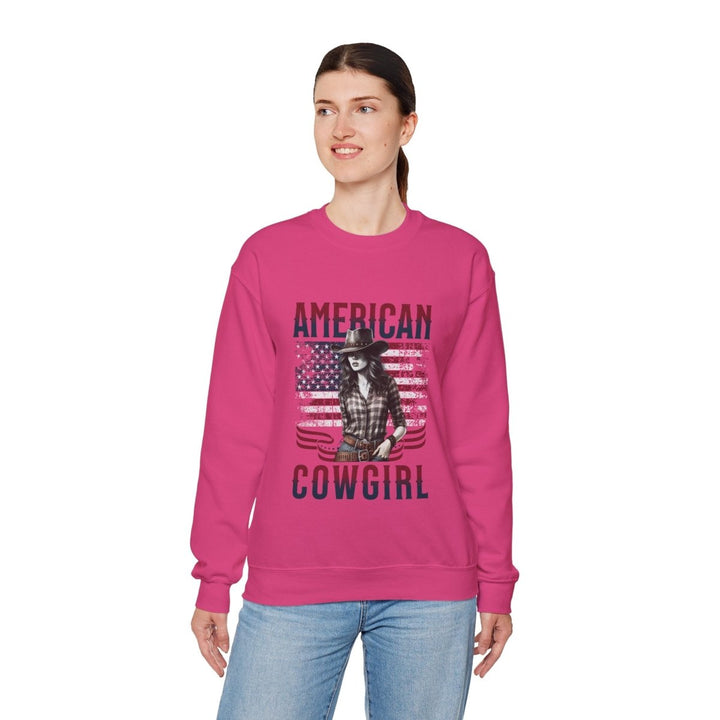 American Cowgirl Sweatshirt - Unisex Heavy Blend™ Crewneck - S - Heliconia - American Cowgirl Sweatshirt - Unisex Heavy Blend™ Crewneck - Tatoo Tee