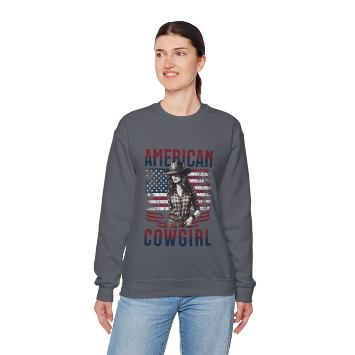 American Cowgirl Sweatshirt - Unisex Heavy Blend™ Crewneck - S - Heliconia - American Cowgirl Sweatshirt - Unisex Heavy Blend™ Crewneck - Tatoo Tee