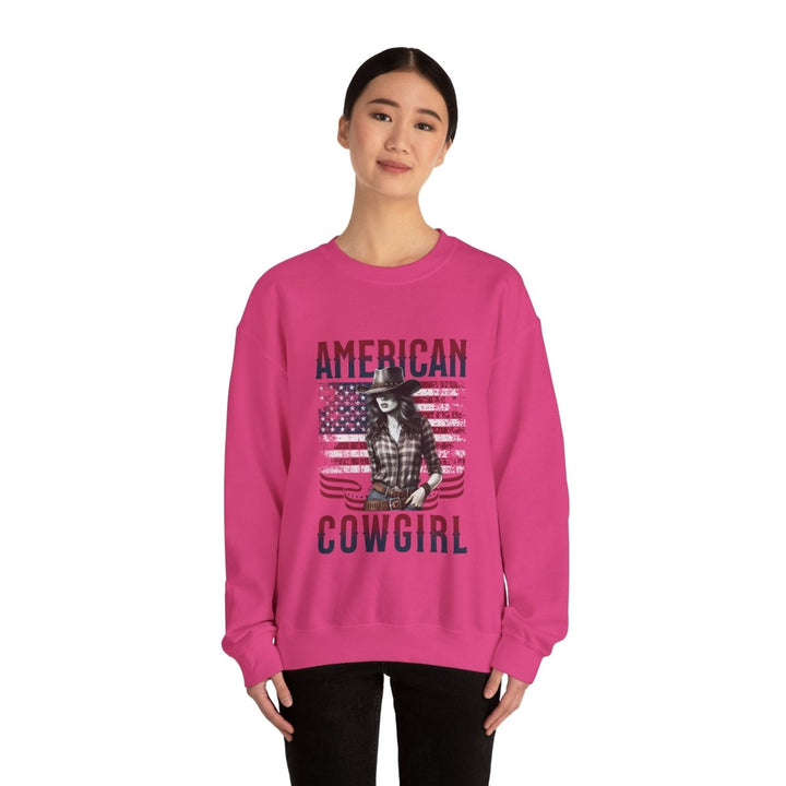 American Cowgirl Sweatshirt - Unisex Heavy Blend™ Crewneck - S - Heliconia - American Cowgirl Sweatshirt - Unisex Heavy Blend™ Crewneck - Tatoo Tee