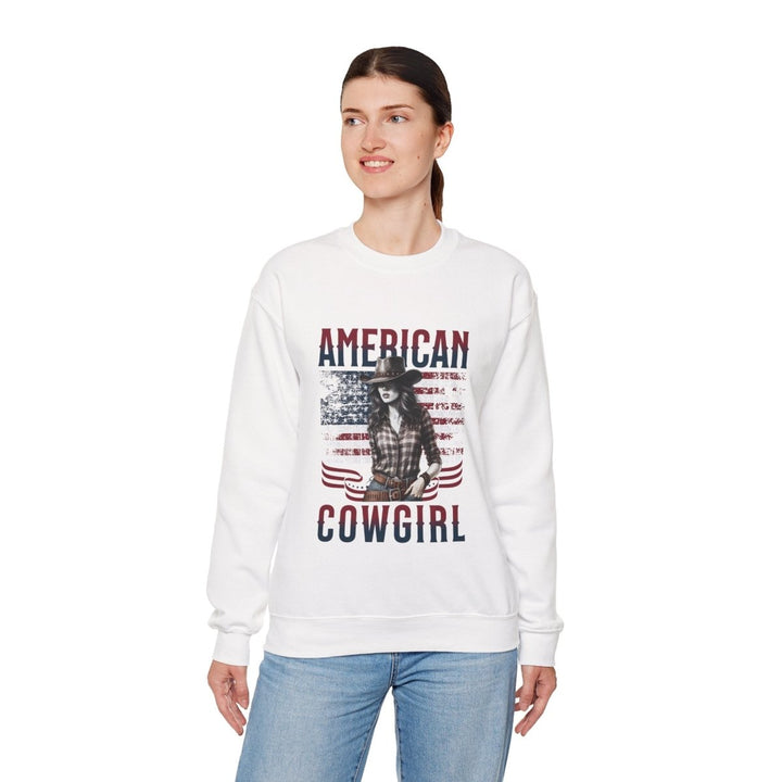 American Cowgirl Sweatshirt - Unisex Heavy Blend™ Crewneck - S - Heliconia - American Cowgirl Sweatshirt - Unisex Heavy Blend™ Crewneck - Tatoo Tee
