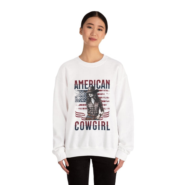 American Cowgirl Sweatshirt - Unisex Heavy Blend™ Crewneck - S - White - American Cowgirl Sweatshirt - Unisex Heavy Blend™ Crewneck - Tatoo Tee