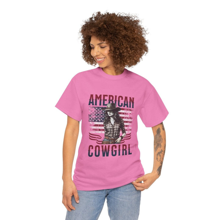 American Cowgirl Unisex Heavy Cotton Tee - Vintage Style USA Flag Graphic Shirt - Azalea - S - American Cowgirl Unisex Heavy Cotton Tee - Vintage Style USA Flag Graphic Shirt - Tatoo Tee