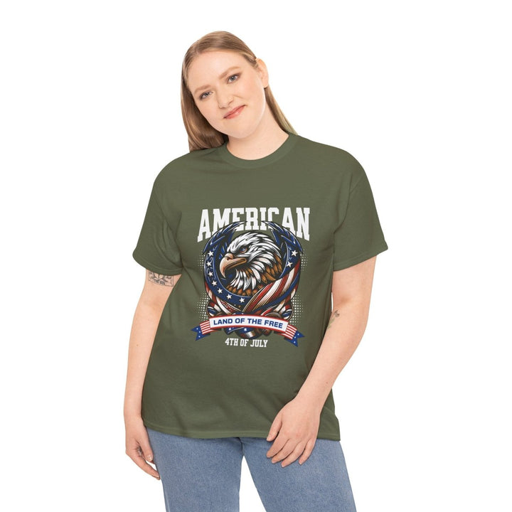 American Eagle Independence Day Unisex Heavy Cotton Tee - Heliconia - S - American Eagle Independence Day Unisex Heavy Cotton Tee - Tatoo Tee