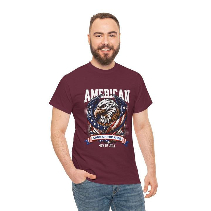 American Eagle Independence Day Unisex Heavy Cotton Tee - Maroon - S - American Eagle Independence Day Unisex Heavy Cotton Tee - Tatoo Tee