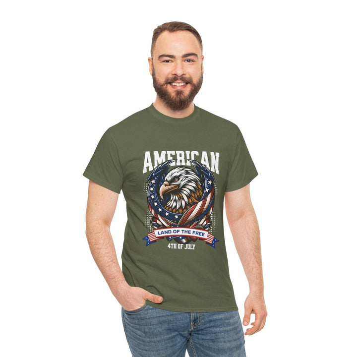 American Eagle Independence Day Unisex Heavy Cotton Tee - Military Green - S - American Eagle Independence Day Unisex Heavy Cotton Tee - Tatoo Tee