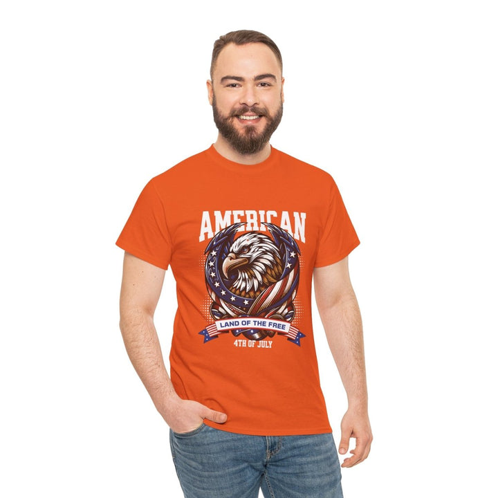 American Eagle Independence Day Unisex Heavy Cotton Tee - Orange - S - American Eagle Independence Day Unisex Heavy Cotton Tee - Tatoo Tee