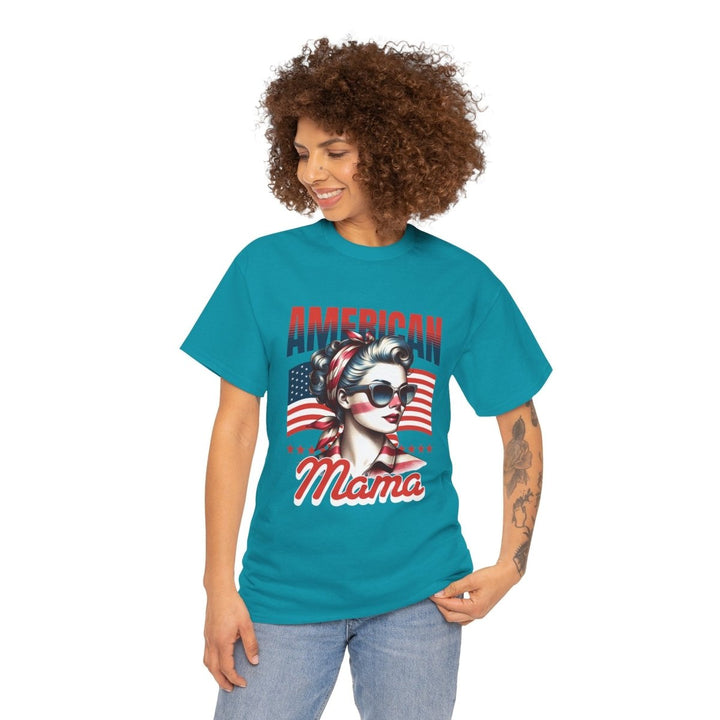 American Mama Graphic Tee - Unisex Heavy Cotton T-Shirt - Tropical Blue - S - American Mama Graphic Tee - Unisex Heavy Cotton T-Shirt - Tatoo Tee