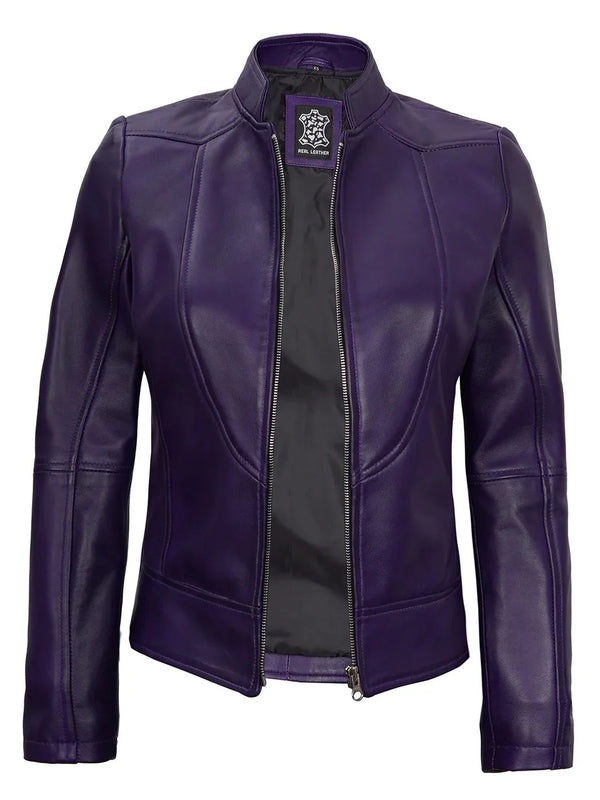 Amy Purple Cafe Racer Women's Leather Jacket