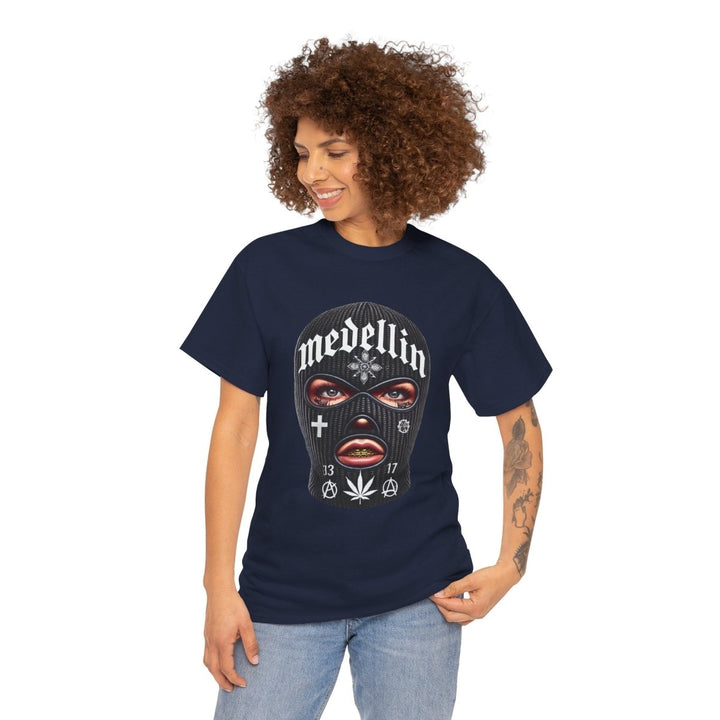 Anarchy Ski Mask Girl Unisex Heavy Cotton Tee - Navy - S - Anarchy Ski Mask Girl Unisex Heavy Cotton Tee - Tatoo Tee