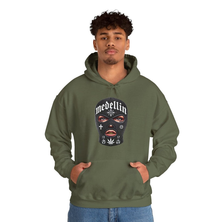 Anarchy Ski Mask Girl Unisex Hoodie - Military Green - S - Anarchy Ski Mask Girl Unisex Hoodie - Tatoo Tee