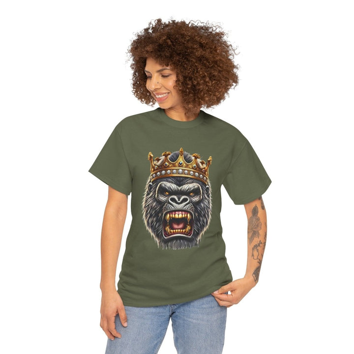 Angry Gorilla King Unisex Heavy Cotton Tee - Military Green - S - Angry Gorilla King Unisex Heavy Cotton Tee - Tatoo Tee
