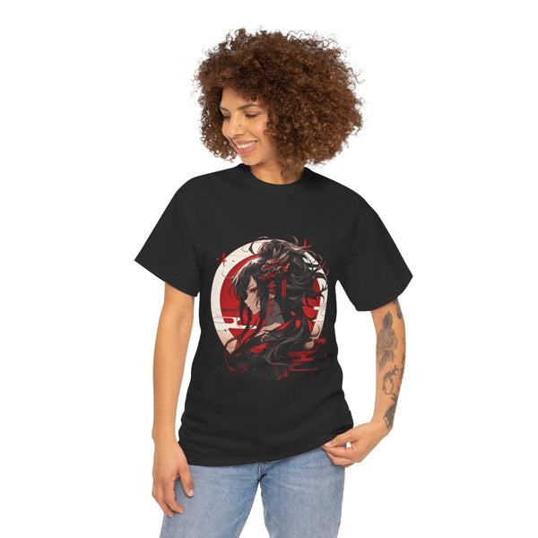 Anime Dragon Girl Unisex Heavy Cotton Tee - Black - S - Anime Dragon Girl Unisex Heavy Cotton Tee - Tatoo Tee
