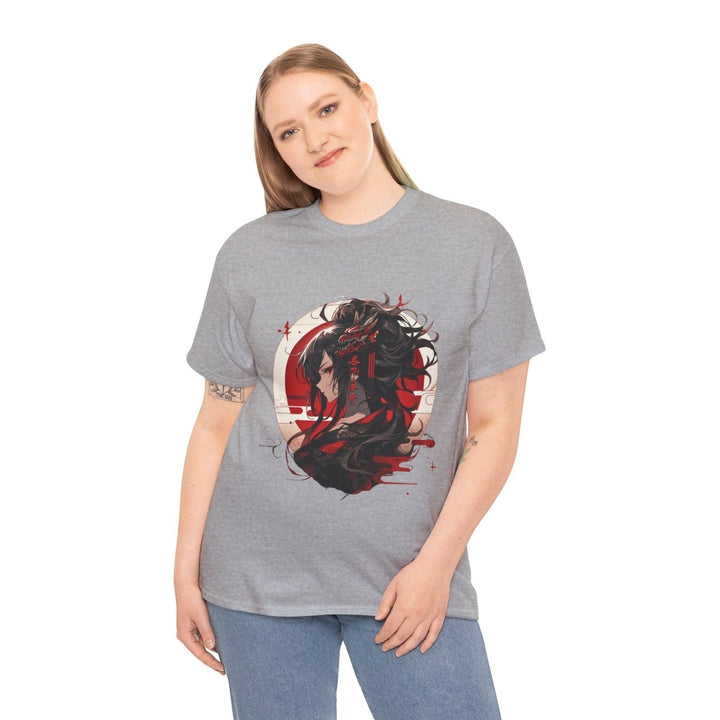 Anime Dragon Girl Unisex Heavy Cotton Tee - Cardinal Red - S - Anime Dragon Girl Unisex Heavy Cotton Tee - Tatoo Tee