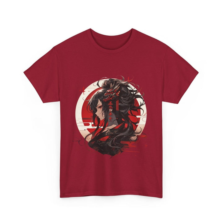 Anime Dragon Girl Unisex Heavy Cotton Tee - Cardinal Red - S - Anime Dragon Girl Unisex Heavy Cotton Tee - Tatoo Tee