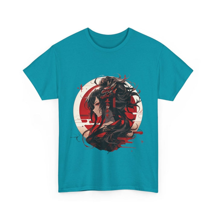 Anime Dragon Girl Unisex Heavy Cotton Tee - Cardinal Red - S - Anime Dragon Girl Unisex Heavy Cotton Tee - Tatoo Tee