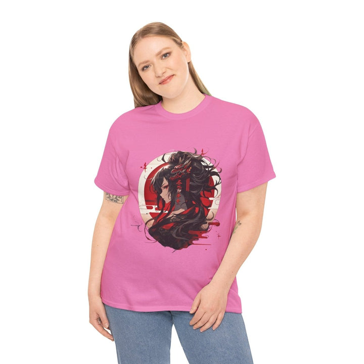 Anime Dragon Girl Unisex Heavy Cotton Tee - Cardinal Red - S - Anime Dragon Girl Unisex Heavy Cotton Tee - Tatoo Tee