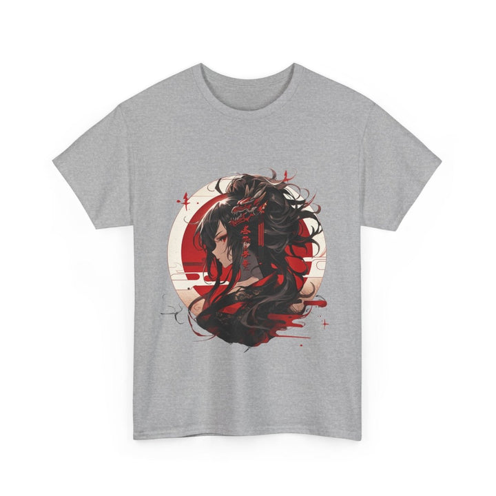 Anime Dragon Girl Unisex Heavy Cotton Tee - Cardinal Red - S - Anime Dragon Girl Unisex Heavy Cotton Tee - Tatoo Tee