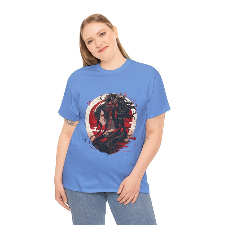 Anime Dragon Girl Unisex Heavy Cotton Tee - Cardinal Red - S - Anime Dragon Girl Unisex Heavy Cotton Tee - Tatoo Tee
