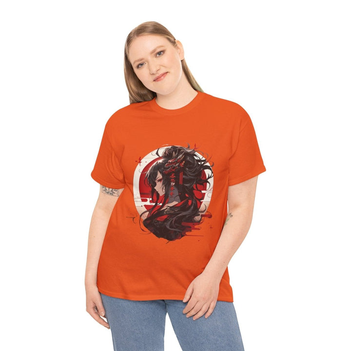 Anime Dragon Girl Unisex Heavy Cotton Tee - Cardinal Red - S - Anime Dragon Girl Unisex Heavy Cotton Tee - Tatoo Tee