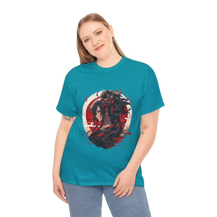 Anime Dragon Girl Unisex Heavy Cotton Tee - Cardinal Red - S - Anime Dragon Girl Unisex Heavy Cotton Tee - Tatoo Tee