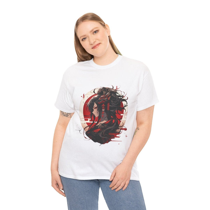 Anime Dragon Girl Unisex Heavy Cotton Tee - Cardinal Red - S - Anime Dragon Girl Unisex Heavy Cotton Tee - Tatoo Tee