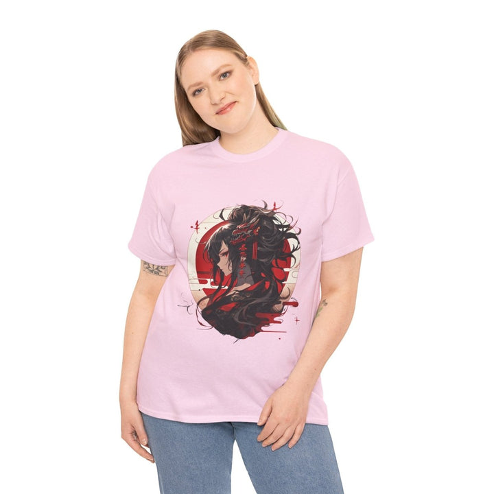 Anime Dragon Girl Unisex Heavy Cotton Tee - Cardinal Red - S - Anime Dragon Girl Unisex Heavy Cotton Tee - Tatoo Tee