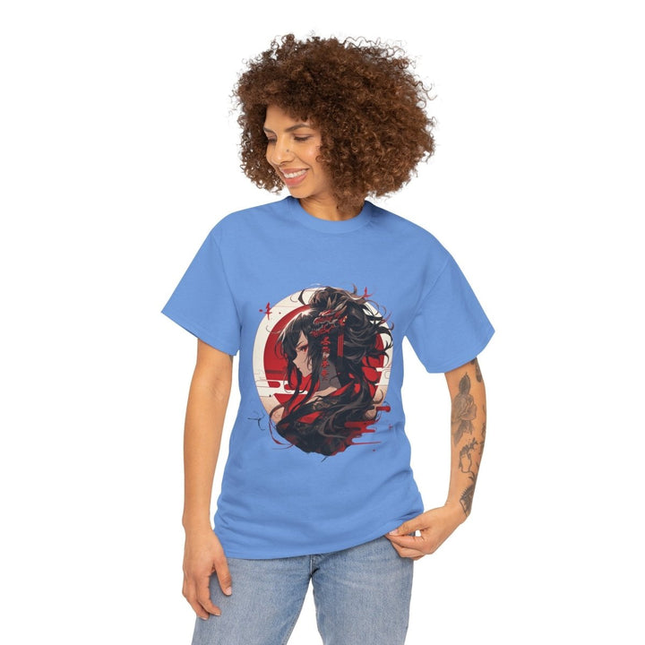 Anime Dragon Girl Unisex Heavy Cotton Tee - Carolina Blue - S - Anime Dragon Girl Unisex Heavy Cotton Tee - Tatoo Tee