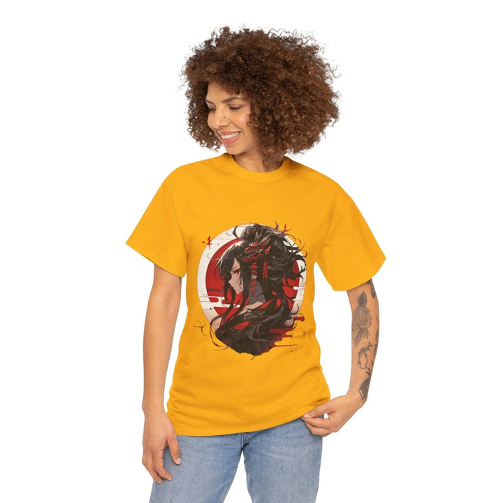 Anime Dragon Girl Unisex Heavy Cotton Tee - Gold - S - Anime Dragon Girl Unisex Heavy Cotton Tee - Tatoo Tee