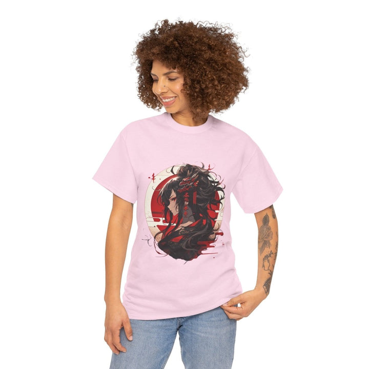 Anime Dragon Girl Unisex Heavy Cotton Tee - Light Pink - S - Anime Dragon Girl Unisex Heavy Cotton Tee - Tatoo Tee