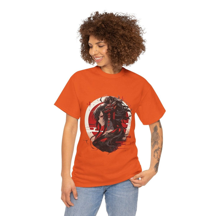 Anime Dragon Girl Unisex Heavy Cotton Tee - Orange - S - Anime Dragon Girl Unisex Heavy Cotton Tee - Tatoo Tee