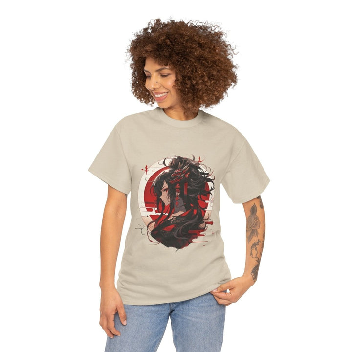 Anime Dragon Girl Unisex Heavy Cotton Tee - Sand - S - Anime Dragon Girl Unisex Heavy Cotton Tee - Tatoo Tee