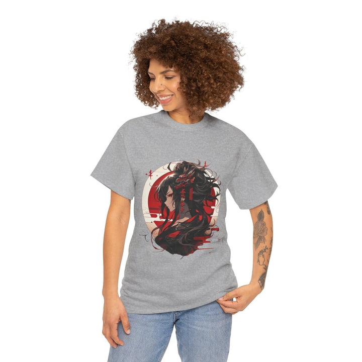 Anime Dragon Girl Unisex Heavy Cotton Tee - Sport Grey - S - Anime Dragon Girl Unisex Heavy Cotton Tee - Tatoo Tee