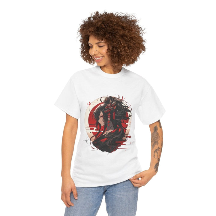 Anime Dragon Girl Unisex Heavy Cotton Tee - White - S - Anime Dragon Girl Unisex Heavy Cotton Tee - Tatoo Tee