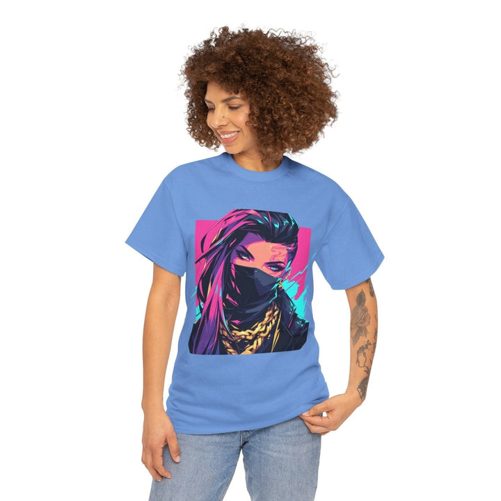 Anime Gangsta Girl Unisex Heavy Cotton Tee - Carolina Blue - S - Anime Gangsta Girl Unisex Heavy Cotton Tee - Tatoo Tee