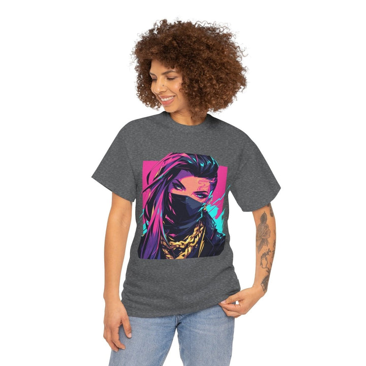 Anime Gangsta Girl Unisex Heavy Cotton Tee - Graphite Heather - S - Anime Gangsta Girl Unisex Heavy Cotton Tee - Tatoo Tee
