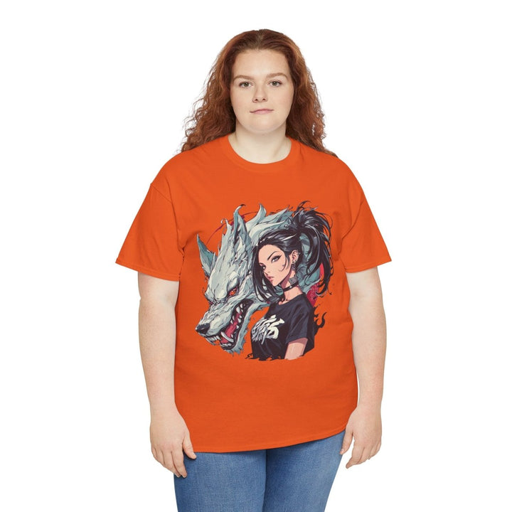 Anime Gangsta Wolf Princess Unisex Heavy Cotton Tee - Heliconia - S - Anime Gangsta Wolf Princess Unisex Heavy Cotton Tee - Tatoo Tee
