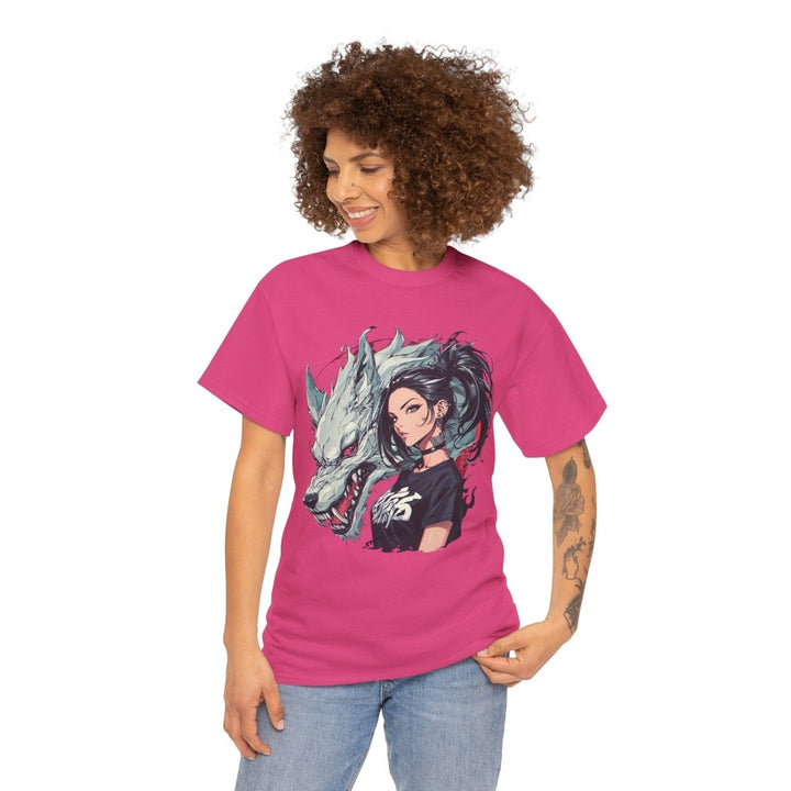 Anime Gangsta Wolf Princess Unisex Heavy Cotton Tee - Heliconia - S - Anime Gangsta Wolf Princess Unisex Heavy Cotton Tee - Tatoo Tee