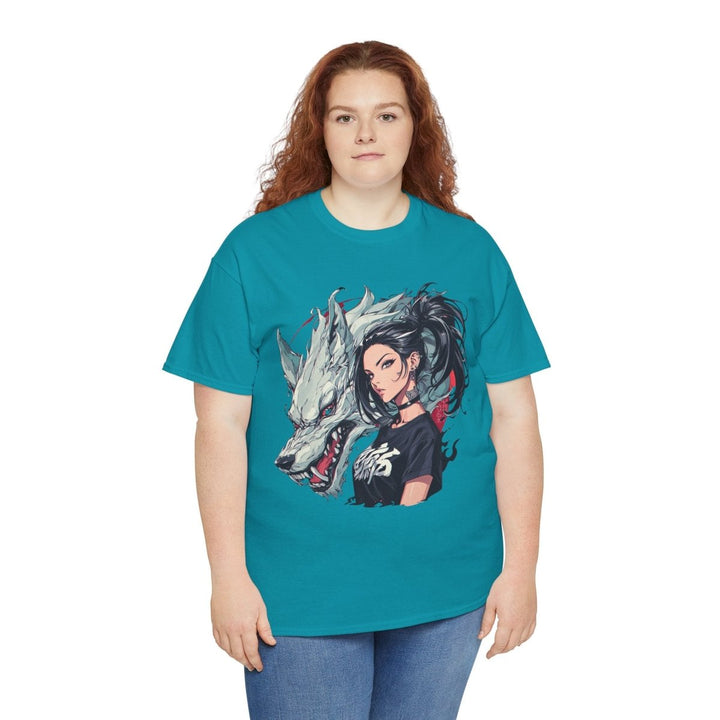 Anime Gangsta Wolf Princess Unisex Heavy Cotton Tee - Heliconia - S - Anime Gangsta Wolf Princess Unisex Heavy Cotton Tee - Tatoo Tee