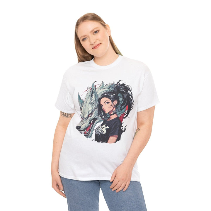 Anime Gangsta Wolf Princess Unisex Heavy Cotton Tee - Heliconia - S - Anime Gangsta Wolf Princess Unisex Heavy Cotton Tee - Tatoo Tee