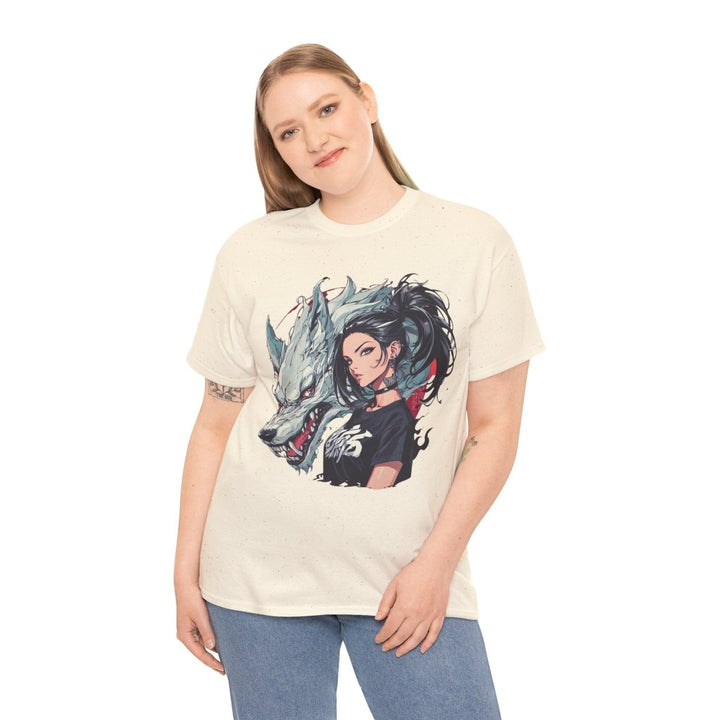 Anime Gangsta Wolf Princess Unisex Heavy Cotton Tee - Heliconia - S - Anime Gangsta Wolf Princess Unisex Heavy Cotton Tee - Tatoo Tee