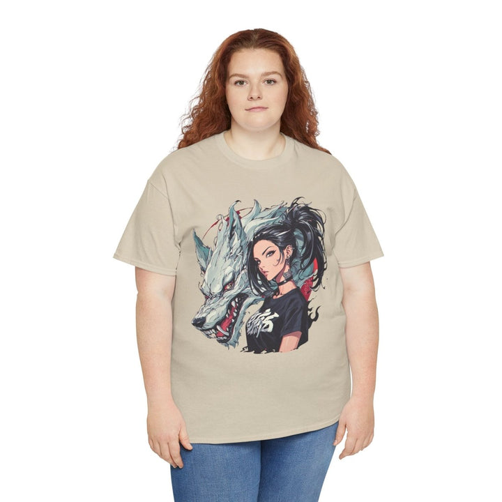 Anime Gangsta Wolf Princess Unisex Heavy Cotton Tee - Heliconia - S - Anime Gangsta Wolf Princess Unisex Heavy Cotton Tee - Tatoo Tee
