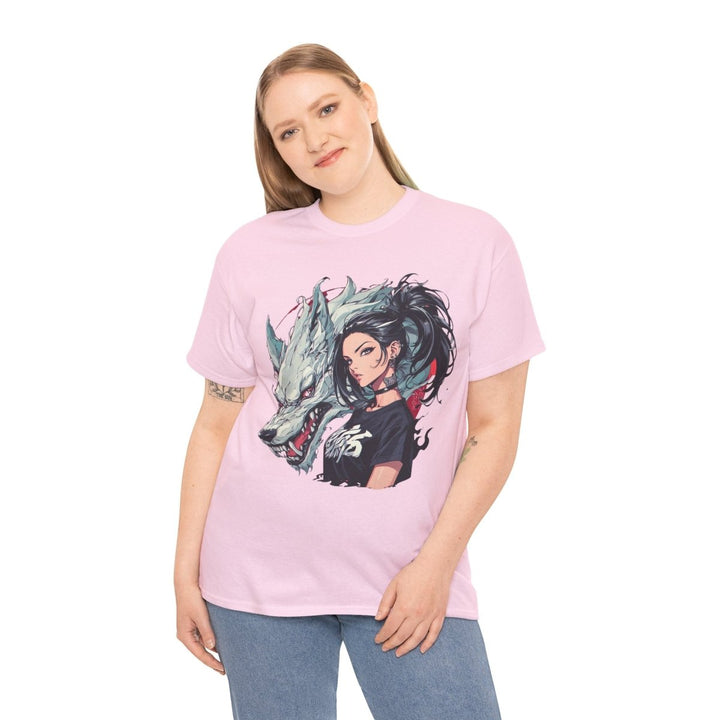 Anime Gangsta Wolf Princess Unisex Heavy Cotton Tee - Heliconia - S - Anime Gangsta Wolf Princess Unisex Heavy Cotton Tee - Tatoo Tee