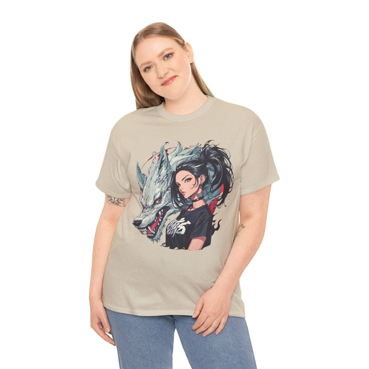 Anime Gangsta Wolf Princess Unisex Heavy Cotton Tee - Heliconia - S - Anime Gangsta Wolf Princess Unisex Heavy Cotton Tee - Tatoo Tee