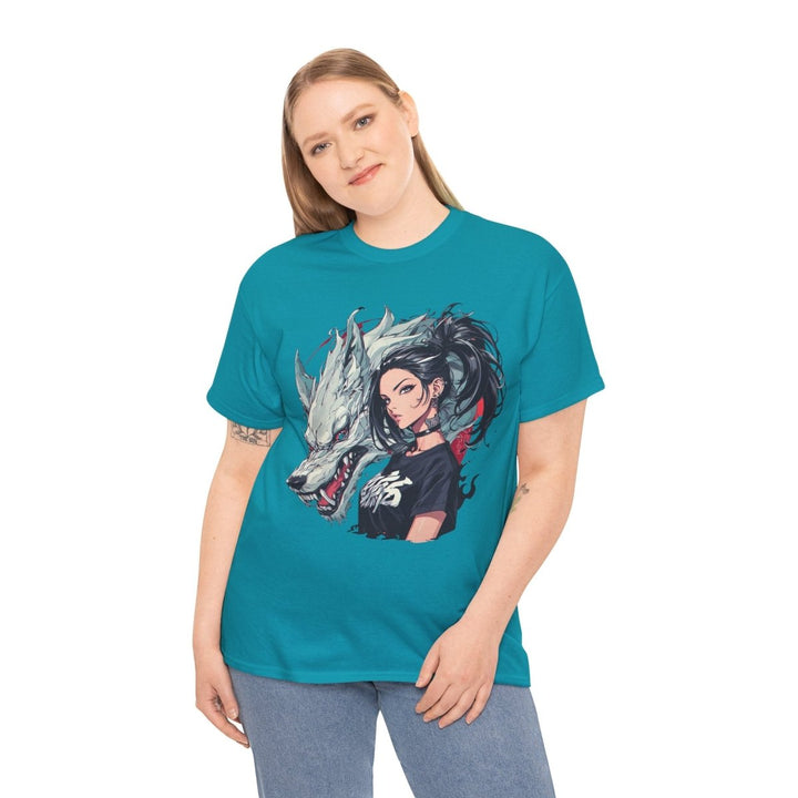 Anime Gangsta Wolf Princess Unisex Heavy Cotton Tee - Heliconia - S - Anime Gangsta Wolf Princess Unisex Heavy Cotton Tee - Tatoo Tee