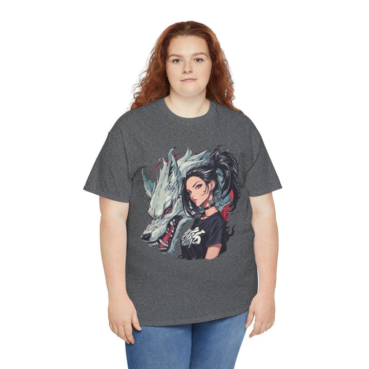 Anime Gangsta Wolf Princess Unisex Heavy Cotton Tee - Heliconia - S - Anime Gangsta Wolf Princess Unisex Heavy Cotton Tee - Tatoo Tee