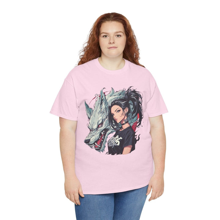 Anime Gangsta Wolf Princess Unisex Heavy Cotton Tee - Heliconia - S - Anime Gangsta Wolf Princess Unisex Heavy Cotton Tee - Tatoo Tee