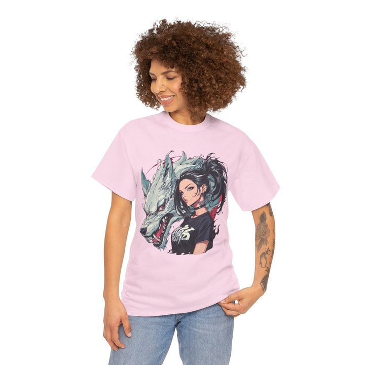 Anime Gangsta Wolf Princess Unisex Heavy Cotton Tee - Light Pink - S - Anime Gangsta Wolf Princess Unisex Heavy Cotton Tee - Tatoo Tee