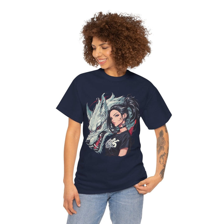 Anime Gangsta Wolf Princess Unisex Heavy Cotton Tee - Navy - S - Anime Gangsta Wolf Princess Unisex Heavy Cotton Tee - Tatoo Tee